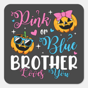 Pink Or Blue Brother Loves You Pumpkin Baby Square Sticker
