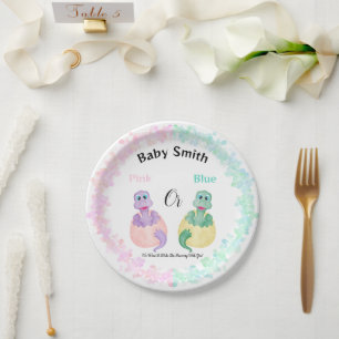Pink Or Blue Dinosaur Baby Shower Gender Reveal Paper Plate