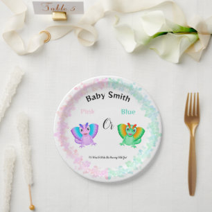 Pink Or Blue Dinosaur Baby Shower Gender Reveal Paper Plate