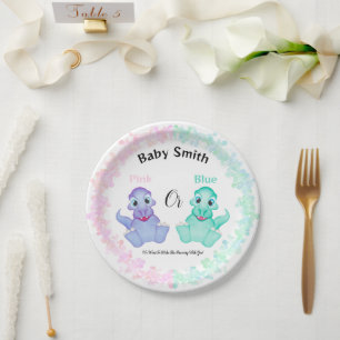 Pink Or Blue Dinosaur Baby Shower Gender Reveal Paper Plate