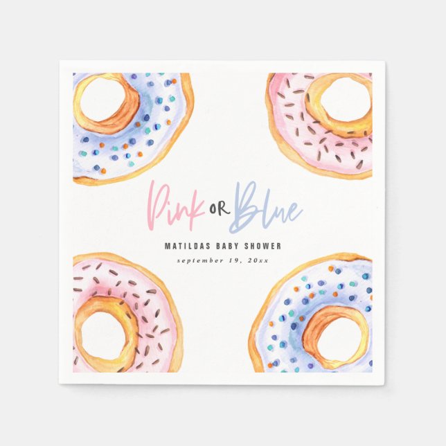 Pink or blue doughnut baby shower paper plate napkin (Front)