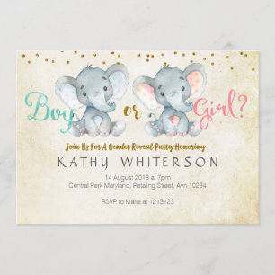 Pink or Blue Elephant gender reveal Invitation