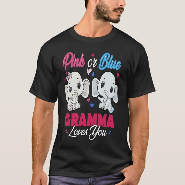 Pink or Blue Elephants Gramma Loves You Baby Showe T-Shirt (Front)