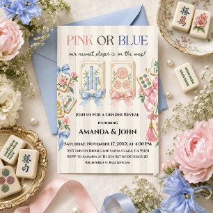 Pink or Blue Floral Mahjong Gender Reveal Invitation