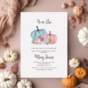 Pink or Blue Floral Pumpkin Gender Reveal Invitation