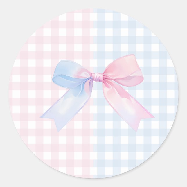pink or blue gender reveal baby shower classic round sticker (Front)