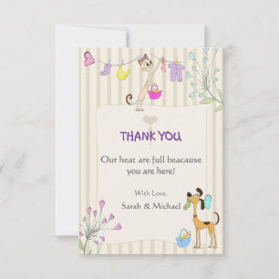 Pink or Blue Gender Reveal Dog & Cat Thank You Card