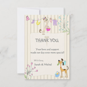 Pink or Blue Gender Reveal Dog & Cat Thank You Card