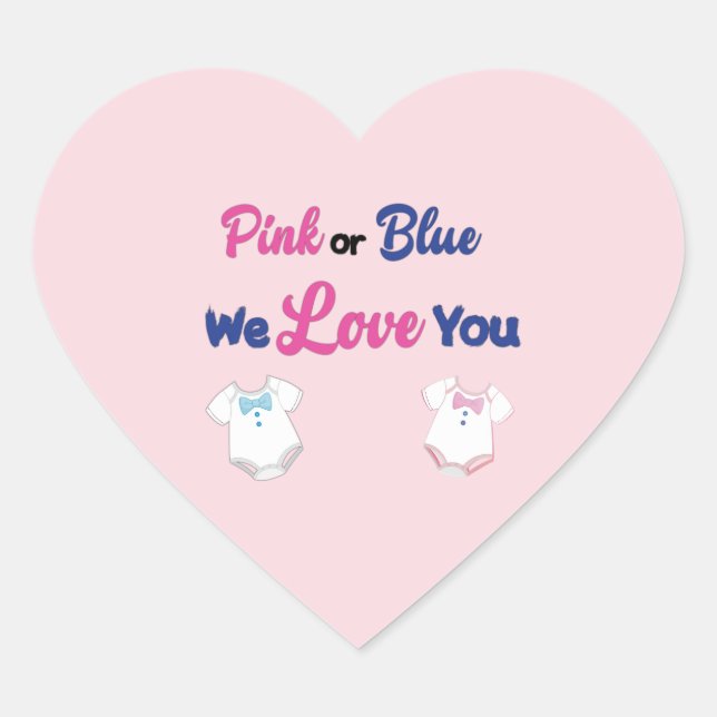Pink or Blue Gender Reveal Heart Sticker (Front)