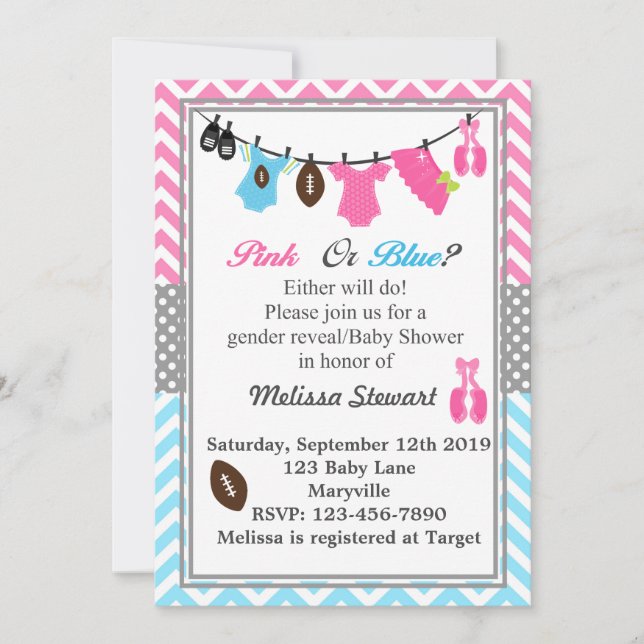 Pink or Blue Gender Reveal Invitation (Front)