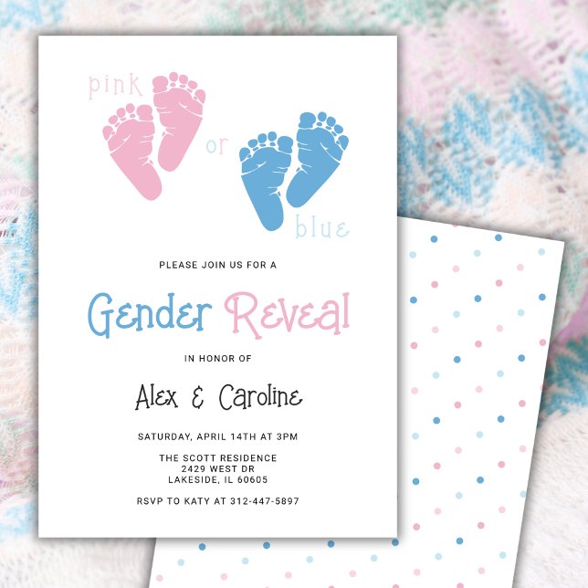Pink Or Blue Gender Reveal Party Baby Feet Modern Invitation (Creator Uploaded)