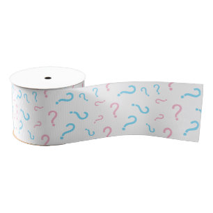 Pink or Blue Gender Reveal White Grosgrain Ribbon