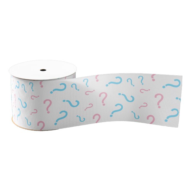 Pink or Blue Gender Reveal White Grosgrain Ribbon (Spool)