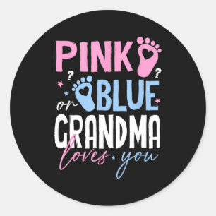 Pink or blue grandma loves gender reveal new classic round sticker