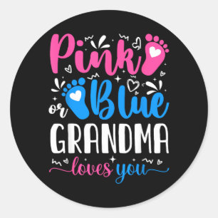 Pink Or Blue Grandma Loves You Cute Gender Reveal Classic Round Sticker