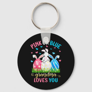 Pink Or Blue Grandma Loves You Easter Bunny Gender Key Ring