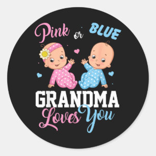Pink Or Blue Grandma Loves You Gender Reveal Party Classic Round Sticker