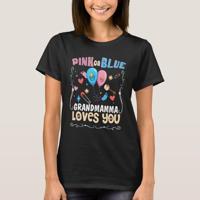 Pink or Blue Grandmamma Loves You Best Grandmother T-Shirt (Front)