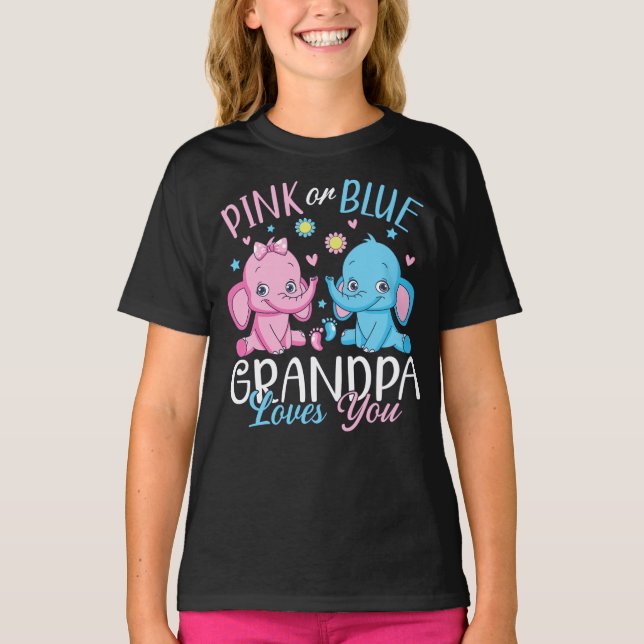 Pink Or Blue Grandpa Loves You Elephant Baby Girl T-Shirt (Front)