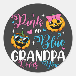 Pink Or Blue Grandpa Loves You Pumpkin Baby Classic Round Sticker