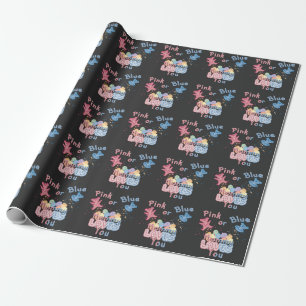 Pink or Blue Mummy LOVES You - gender reveal Wrapping Paper