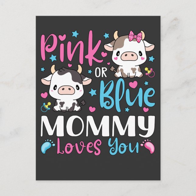 Pink Or Blue Mummy Loves You Gifts Cow Baby Postcard (Front)