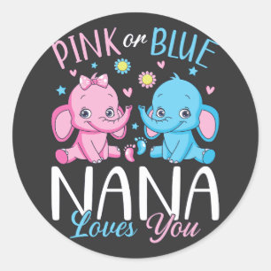 Pink Or Blue Nana Loves You Elephant Baby Classic Round Sticker