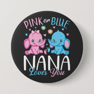 Pink Or Blue Nana Loves You Elephant Baby Round 7.5 Cm Round Badge