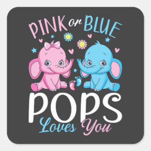 Pink Or Blue Pops Loves You Elephant Baby Square Sticker