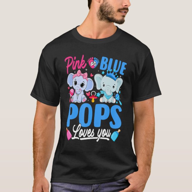 Pink Or Blue Pops Loves You Gender Reveal Elephant T-Shirt (Front)