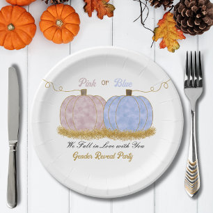 Pink or Blue Pumpki Gender Reveal Party Invitation Paper Plate