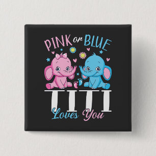 Pink Or Blue Titi Loves You Elephant Baby Square 15 Cm Square Badge