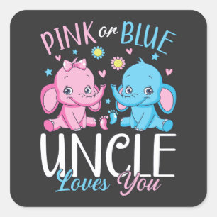 Pink Or Blue Uncle Loves You Elephant Baby Square Sticker