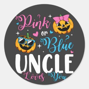 Pink Or Blue Uncle Loves You Pumpkin Baby Classic Round Sticker