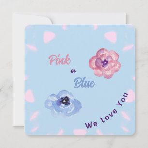 Pink or Blue Watercolor Flowers Custom Gender Invitation