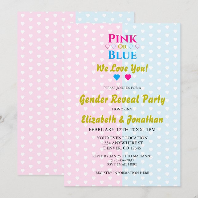 Pink Or Blue, We Love You! Gender Reveal Invitation (Front/Back)