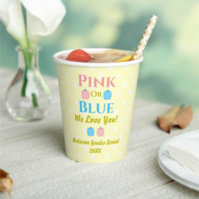 Pink Or Blue, We Love You! Gender Reveal Paper Cups (Insitu)