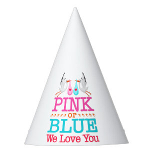 Pink or Blue We Love You Gender Reveal Stork Party Hat