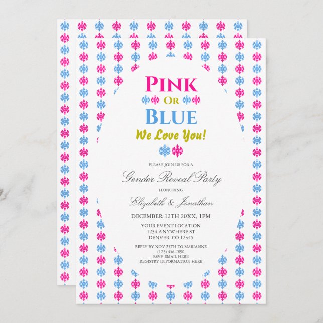 Pink Or Blue We Love You Snowflake Gender Reveal Invitation (Front/Back)