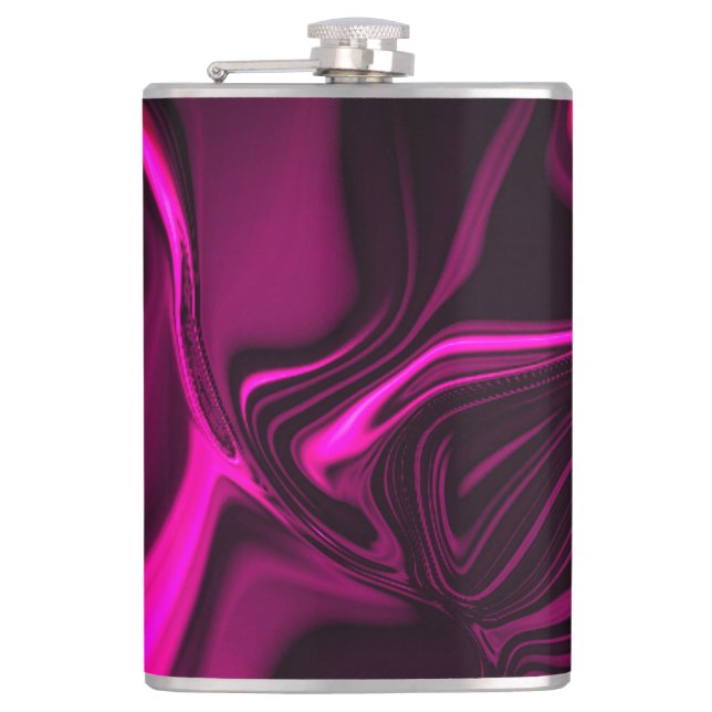 Pink or purple curves on dark purple background hip flask (Front)