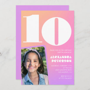 Pink Orange 10th birthday invitations Retro