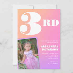 Pink Orange 3rd birthday invitations Girl Photo