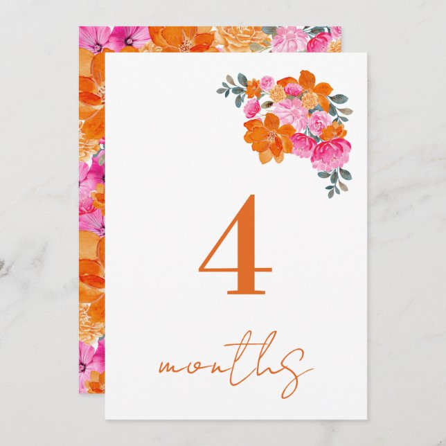 Pink Orange 4 Months Baby Monthly Milestone Card (Front/Back)