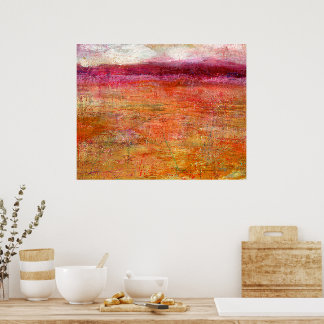 Pink Orange Abstract Landscape Painting Poster