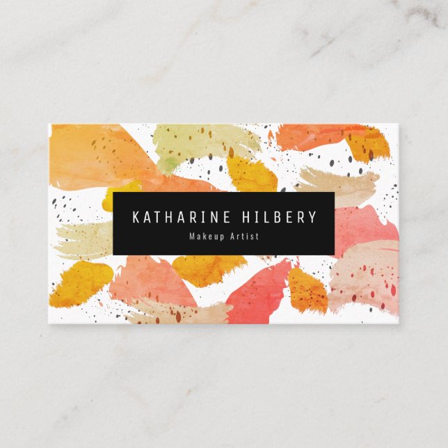 Pink Orange Abstract Painting Business Card (Front)