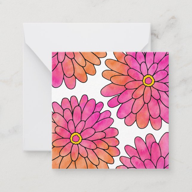 Pink Orange Abstract Watercolor Zinnias Card (Front)