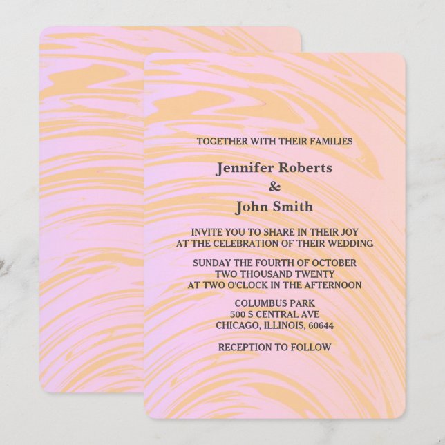 Pink Orange Abstract Waves Art Boho Chic Wedding Invitation (Front/Back)