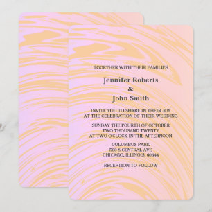 Pink Orange Abstract Waves Art Boho Chic Wedding Invitation