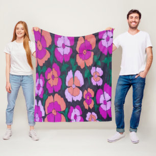 Pink Orange and Black Floral  Fleece Blanket