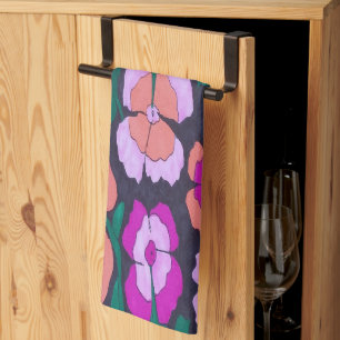 Pink Orange and Black Floral Tea Towel